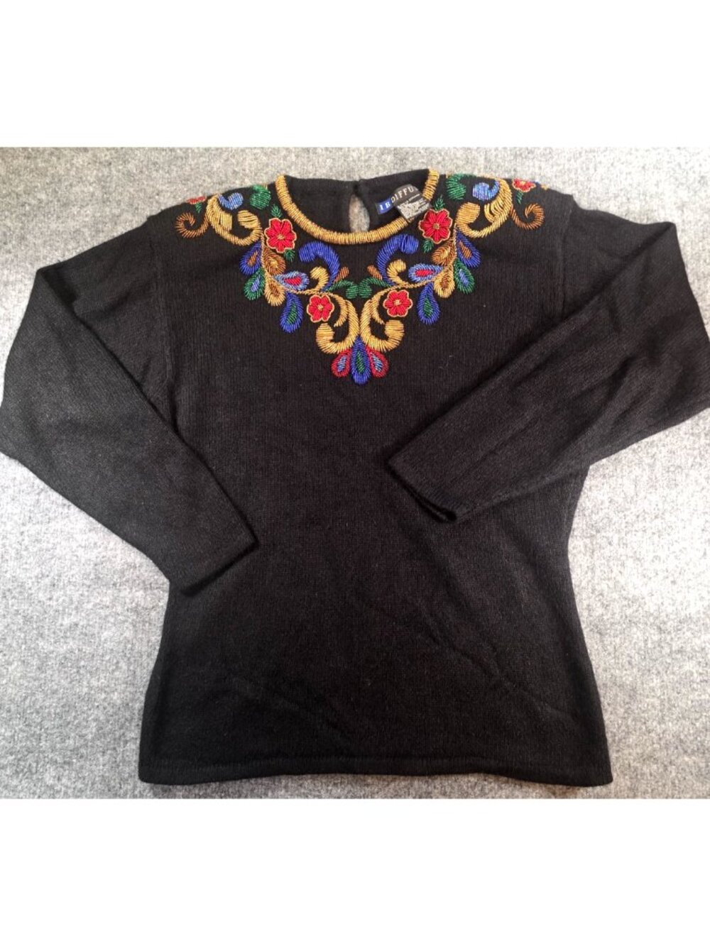 Vintage IB Diffusion Cardigan Sweater Womens Small Beaded Floral Embroidered 80s